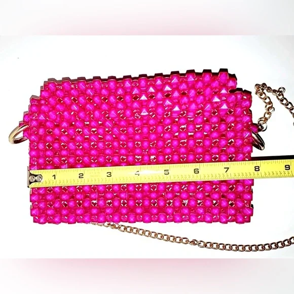 Handmade Woven Beads Crossbody / HandBag with Gold Chain Strap NEW - Picture 9 of 17